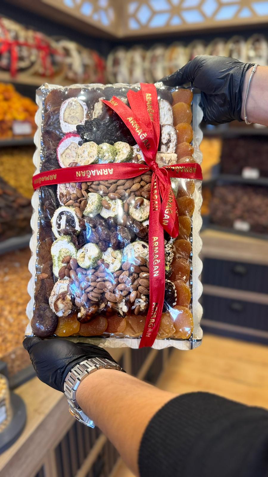 Lüks Kare Büyük Boy Hediyelik Kayısı Tabağı Platformlu